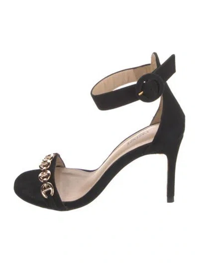 Pre-owned L'agence Suede Chain-link Accents Sandals In Black