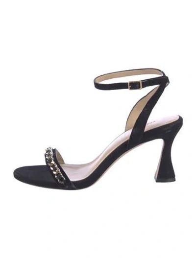 Pre-owned L'agence Suede Chain-link Accents Sandals In Blue