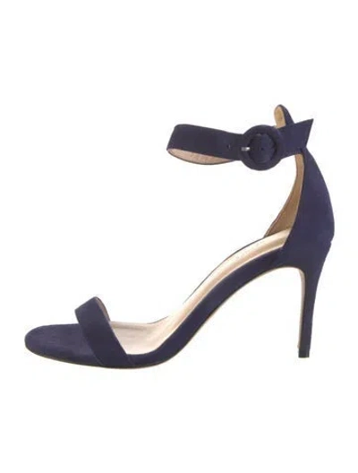 Pre-owned L'agence Suede Chain-link Accents Sandals In Blue