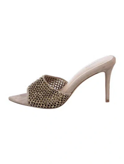 Pre-owned L'agence Suede Crystal Embellishments Slides In Neutrals