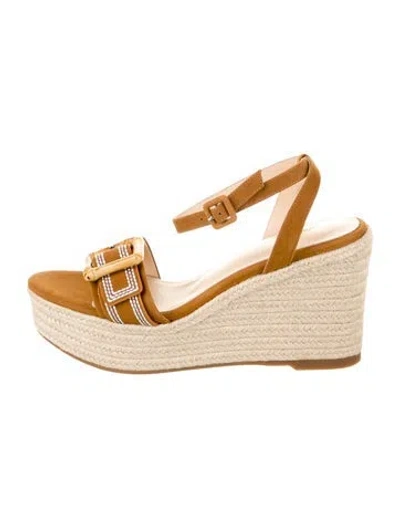 Pre-owned L'agence Suede Embroidered Accent Espadrilles In Neutral