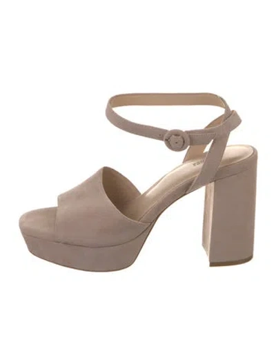 Pre-owned L'agence Suede Leather Trim Embellishment Sandals In Neutral