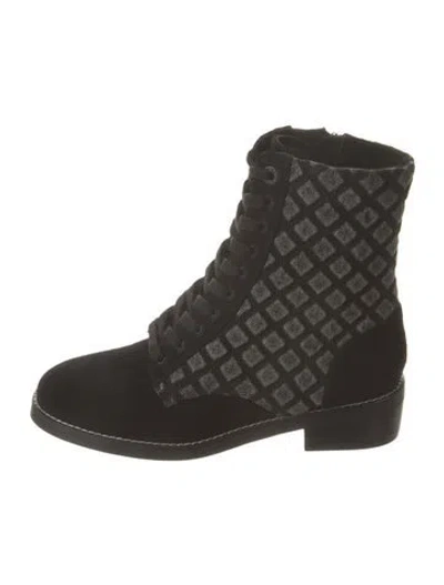 Pre-owned L'agence Suede Printed Combat Boots In Black