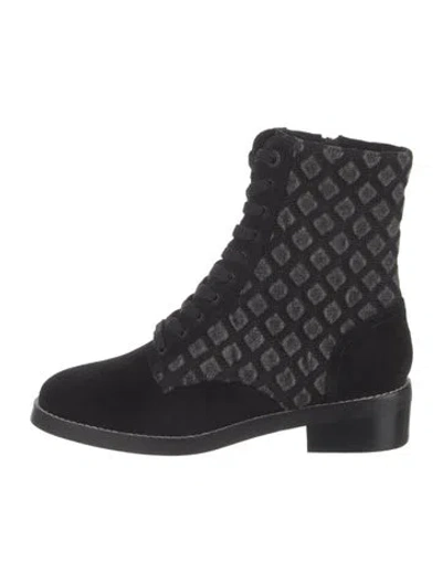 Pre-owned L'agence Suede Printed Combat Boots In Black