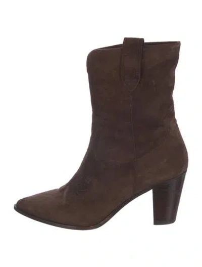 Pre-owned L'agence Suede Western Boots In Brown