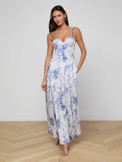 L'agence Sutton Beaded Strap Gown In Blue