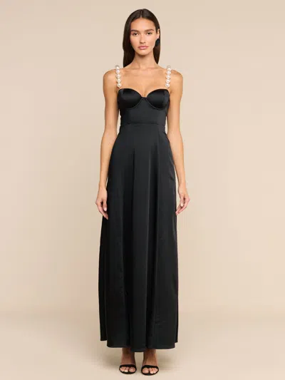 L'agence Sutton Faux Pearl Strap Maxi Dress In Black
