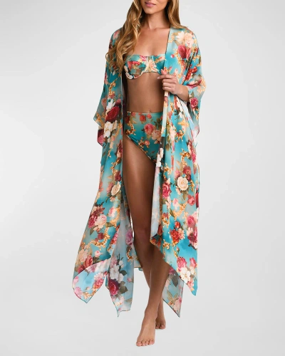 L'agence Swim Kara Roses Maxi Kimono Coverup In Multi