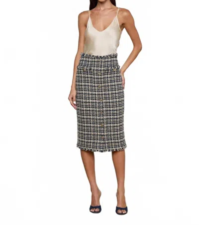 L'agence Tai Midi Skirt In Midnight Multi Tweed