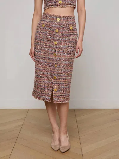 L'agence Tai Tweed Midi Skirt In Mauve/tan Multi