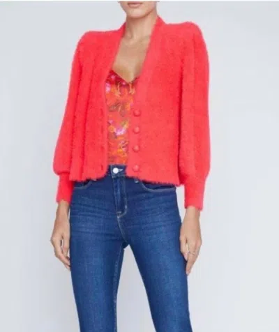 L'agence Tallulah Neon Coral Fuzzy Cardigan In Red