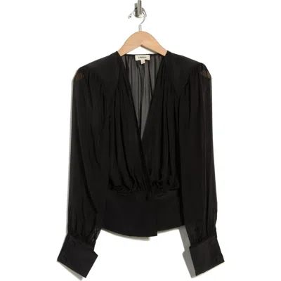 L'agence Tan Wrap Front Silk Top In Black