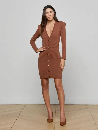 L'agence Taru Button-front Mini Dress In Brown