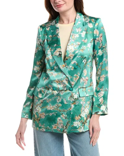 L'agence Taryn Double-breasted Silk Blazer In Blue