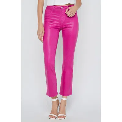 L'agence Tati High Waist Coated Crop Micro Bootcut Jeans In Fst Fuschia/wht Con Ct
