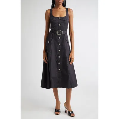 L'agence Tazia Belted Cotton Blend A-line Dress In Black