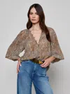 L'agence Teagan Printed Dolman Sleeve Blouse In Brown