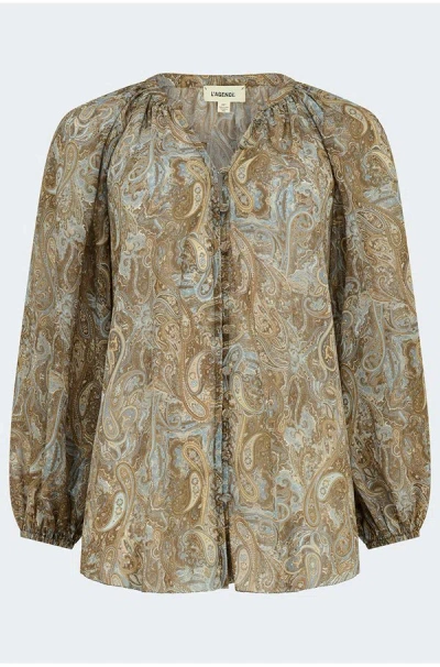 L'agence Teagan Blouse In Neutral Blue Ditsy Paisley