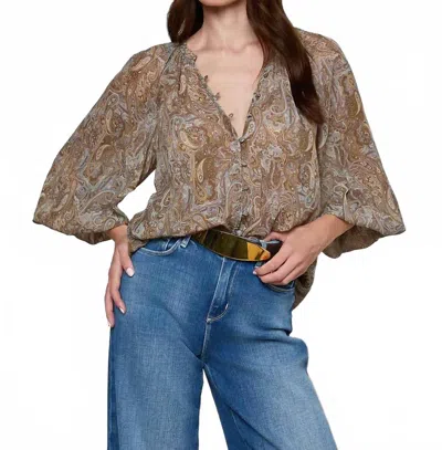 L'agence Teagan Dolman Sleeve Blouse In Neutral/blue Ditsy Paisley In Brown