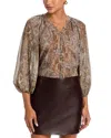 L'agence Teagan Printed Dolman Sleeve Blouse In Brown