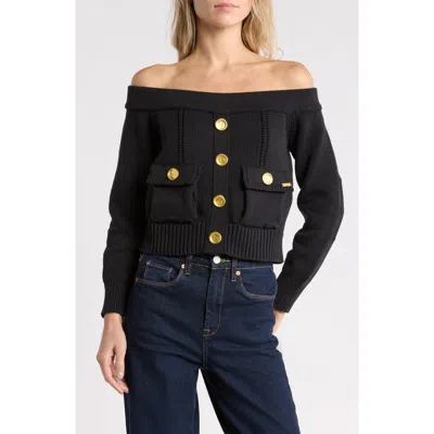 L'agence Teri Off The Shoulder Cargo Sweater In Black/ Gold