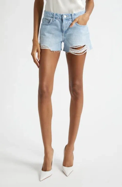 L'agence Teya Low Rise Cutoff Denim Shorts In Blue