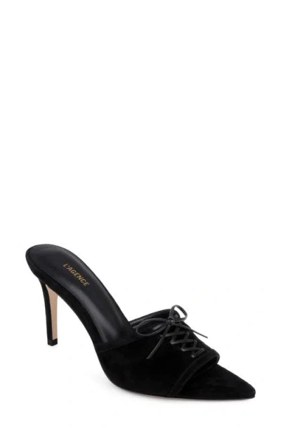 L'agence Thames Ii Lace Up Pointed Toe Leather Mule In Black