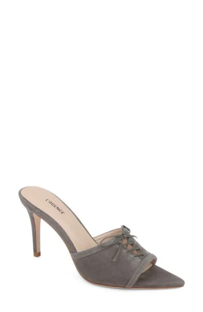 L'agence Thames Ii Lace Up Pointed Toe Leather Mule In Gray