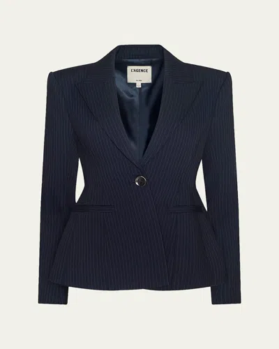 L'agence Therese Single-breasted Pinstripe Blazer In Blue