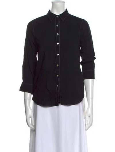Pre-owned L'agence Three-quarter Sleeve Button-up Top In Black