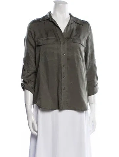 Pre-owned L'agence Three-quarter Sleeve Button-up Top In Green