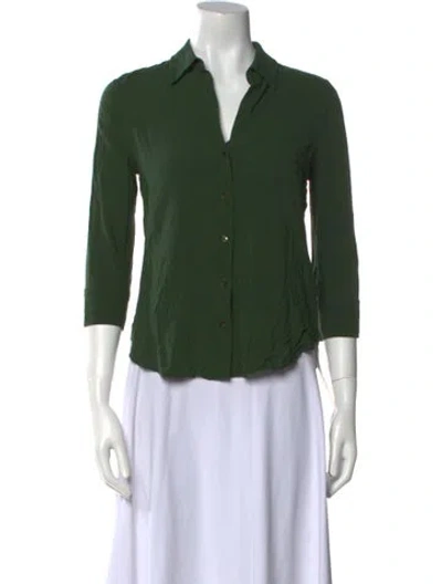 Pre-owned L'agence Three-quarter Sleeve Button-up Top In Green