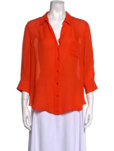 Pre-owned L'agence Three-quarter Sleeve Button-up Top In Orange