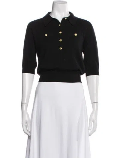 Pre-owned L'agence Three-quarter Sleeve Polo In Black