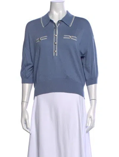 Pre-owned L'agence Three-quarter Sleeve Polo In Blue