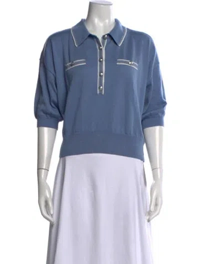 Pre-owned L'agence Three-quarter Sleeve Polo In Blue