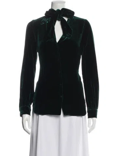 Pre-owned L'agence Tie Neck Long Sleeve Blouse In Green
