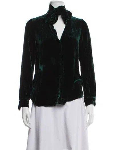 Pre-owned L'agence Tie Neck Long Sleeve Blouse In Green