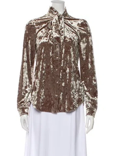 Pre-owned L'agence Tie Neck Long Sleeve Blouse In Green