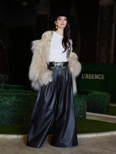 L'agence Toira Faux Fur Coat In Biscuit
