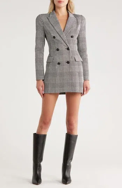 L'agence Tora Glen Plaid Long Sleeve Blazer Dress In White/ Black Glen Plaid