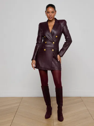 L'agence Tora Leather Blazer Dress In Burgundy