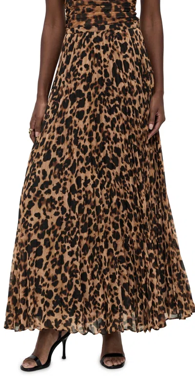 L'agence Torin Pleated Maxi Skirt Brown Amur Leopard