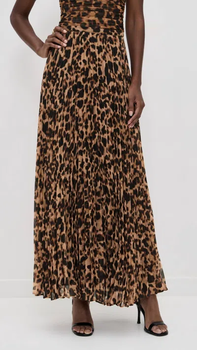 L'agence Torin Pleated Maxi Skirt In Leopard In Brown