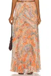 L'agence Torin Pleated Maxi Skirt In Orange Paisley In Orange