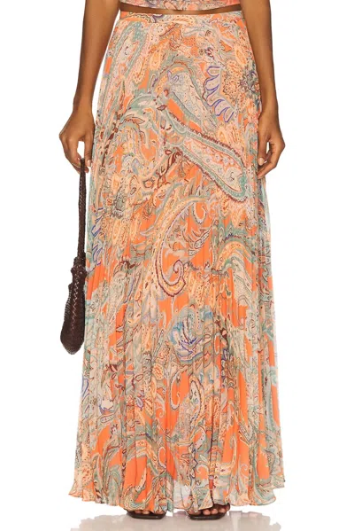 L'AGENCE TORIN PLEATED MAXI SKIRT IN ORANGE PAISLEY
