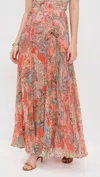 L'agence Torin Pleated Maxi Skirt In Orange Paisley In Multi
