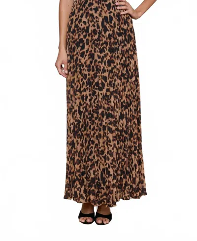 L'agence Torin Pleated Skirt In Brown Multi Amur Leopard