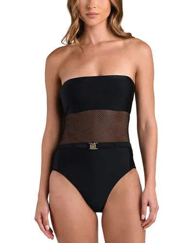 L'agence Tory Bandeau Mesh Solid One Piece Swimsuit In Black