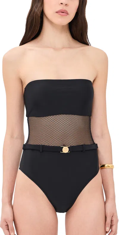 L'agence Tory Bandeau Mesh Solid One Piece Swimsuit In Black